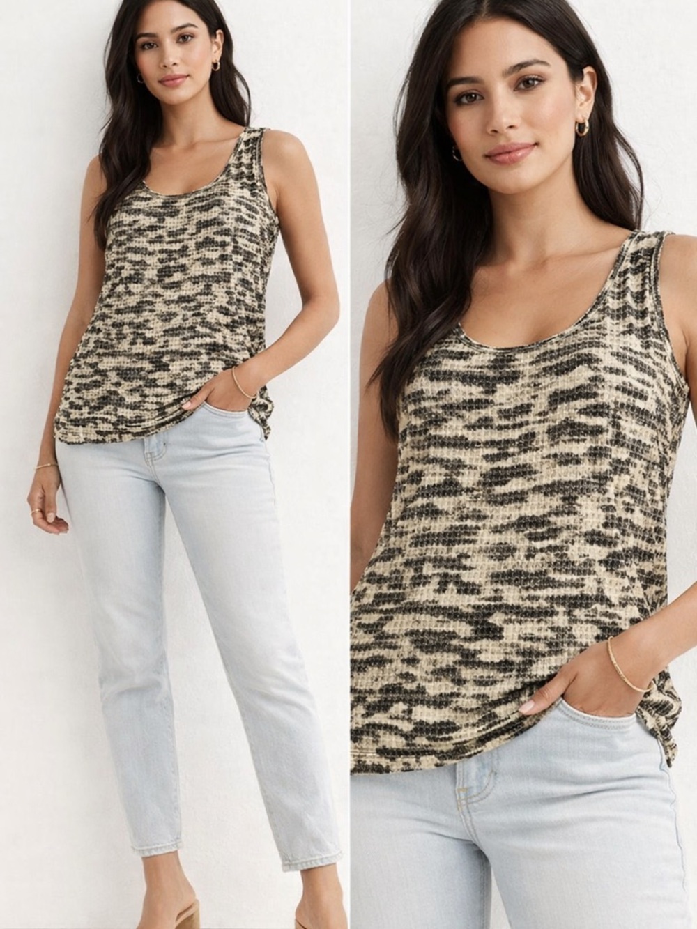 Michael Kors Beige and Black Leopard 🐆 Sequins Tank- Effortless Glam 🖤